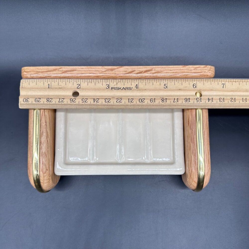 Vintage Wall Mount Soap Dish Ceramic Wood 1980s Taiwan Retro Bathroom Accessory - Picture 10 of 12